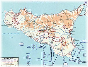 Kaart met operaties in Sicilië